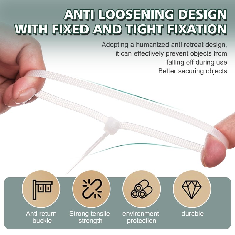 REZOSY White Zip Ties 14 inch (100 Pack), Clear, 60