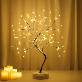 LXcom LED Branch Lights 108 LEDs New Silver Copper Wire Tree Branches LED Bonsai Table Tree Lighted USB Battery Operated with Touch Switch Decorative Desk Lamp for Home Decor, Warm White