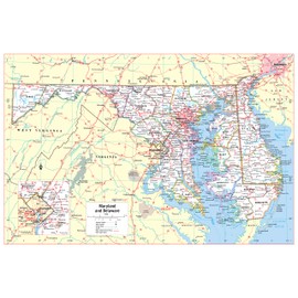 Maryland & Delaware Wall Map Large Print Poster - Paper