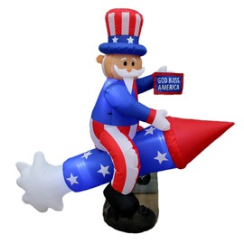 BZB Goods 6 Foot Long Patriotic Independence Day Inflatable Uncle Sam on Rocket Decoration