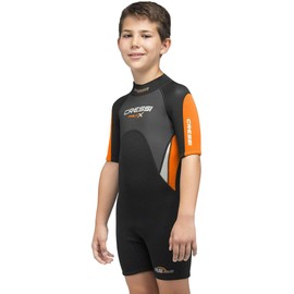 Cressi Unisex Youth Med X Jr Wetsuit 2.5 mm Shorty Wetsuit, Ideal for Snorkelling and Temperate Water Diving, Kids, Black/Orange/Light Grey, XL (Years 14/15)