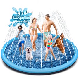 YAUNGEL Splash Pad for Dogs, 97in Non-Slip Sprinkler for 0.55mm Thickened Durable and Foldable Dog Pool Inflatable Summer Outdoor Water Toys for Dogs, Blue