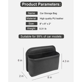 Car Seat Side Pocket Organizer for Car Doors and Consoles, Off-Black