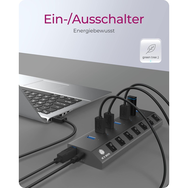 ICY BOX 7 Port USB 3.0 Type-A Hub Ladegerät Aluminium