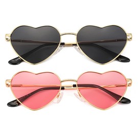 JOVAKIT Polarized Heart Sunglasses for Women Fashion Lovely Style Metal Frame UV400 Protection Lens (Gold/Grey+ Gold/Pink)