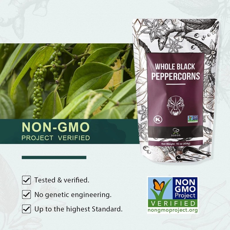Unknown Soeos Whole Black Peppercorns 16oz Non-GMO Kosher Grinder Refill