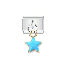 Italian Charms Bracelet Stainless Steel 9mm Link DIY Module Moon And Star Jewelry (Blue Star)