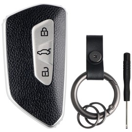 Car Key Case Leather 3 Buttons Compatible with VW Golf 8 GTI ID3 ID4 Formentor Leon Skoda Enyaq Key Cover Key Cover Key Protection Protective Case with Key Ring, d'Alene to