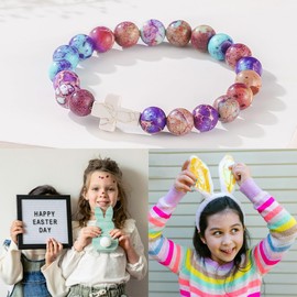 QWNHONEY Easter Basket Stuffers Bracelet for Women Daughter Granddaughter Christian Gifts Beads Colorful Imperial Nature Stone
