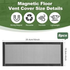 Mynoozi 8PCS 4 x 10 Inch Magnetic Air Vent Screen Mesh Cover, Powerful Magnetic Floor Vent Covers, Strong Magnetic Vent Covers for Home Floor Ceiling Walls Catch Debris Hair Dust - Black