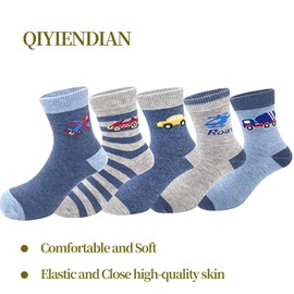 QIYIENDIAN 5 Paar kuschelig warme Crew Socken Cute Cartoon/Solid Farben für 1-10 Jahre Kleinkind Kinder Jungen Mädchen （5-7 Jahre，1D-Autos）