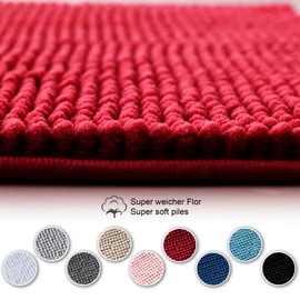 Decomira Bath Mat Non-Slip Toilet Mat with Cut-Out | Can be Combined as a Bath Mat Set | Bathroom Rug Bath Mat Washable Made of Chenille | For Freestanding Toilets | Red - 45 x 45 cm