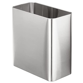 mDesign Stainless Steel Slim Rectangular Modern Metal 2.6 Gallon/10 Liter Trash Can Wastebasket, Garbage Container Bin for Bathroom, Bedroom, Kitchen, Home Office; Holds Waste, Recycling - Chrome