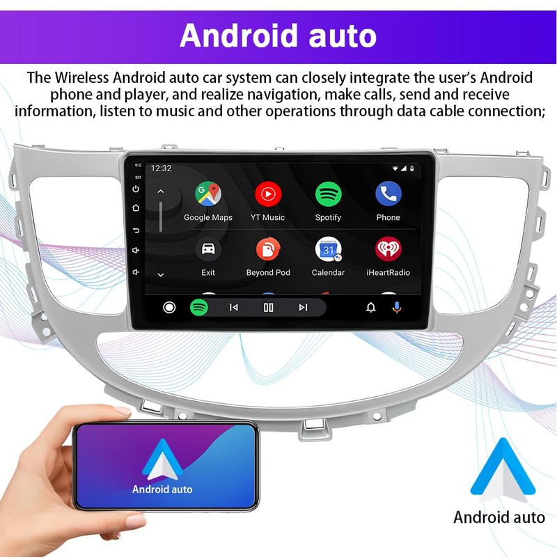 2+32GB Android 13 Double Din Car Stereo Compatible with Hyundai