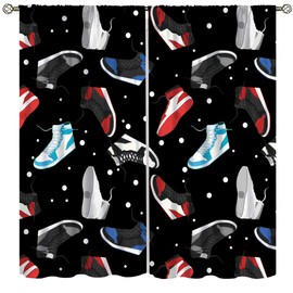 Retro Basketball Shoes Curtains, Colorful Sneakers Sports Theme Teen Boys Bedroom Living Room Window Treatments Drapes 42x45 Inch