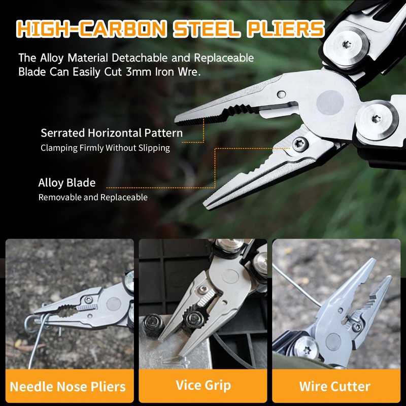 28-in-1 Multitool Pliers with Scissors, Rope Cutters,Saw, Screwdrivers,Can Opener,File,Carrying Pouch,Stainless