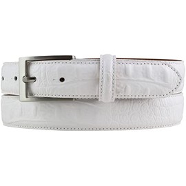 BELTINGER Belt with Crocodile Embossed 3 cm Leather Belt for Men and Women 30 mm Crocodile Look Crocodile Pattern 3 cm, White, silver