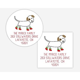Christmas Address Stickers, Christmas Boots Dog Return Address Labels, Dog with Christmas Boots Envelope Seals (#352-2-WH)