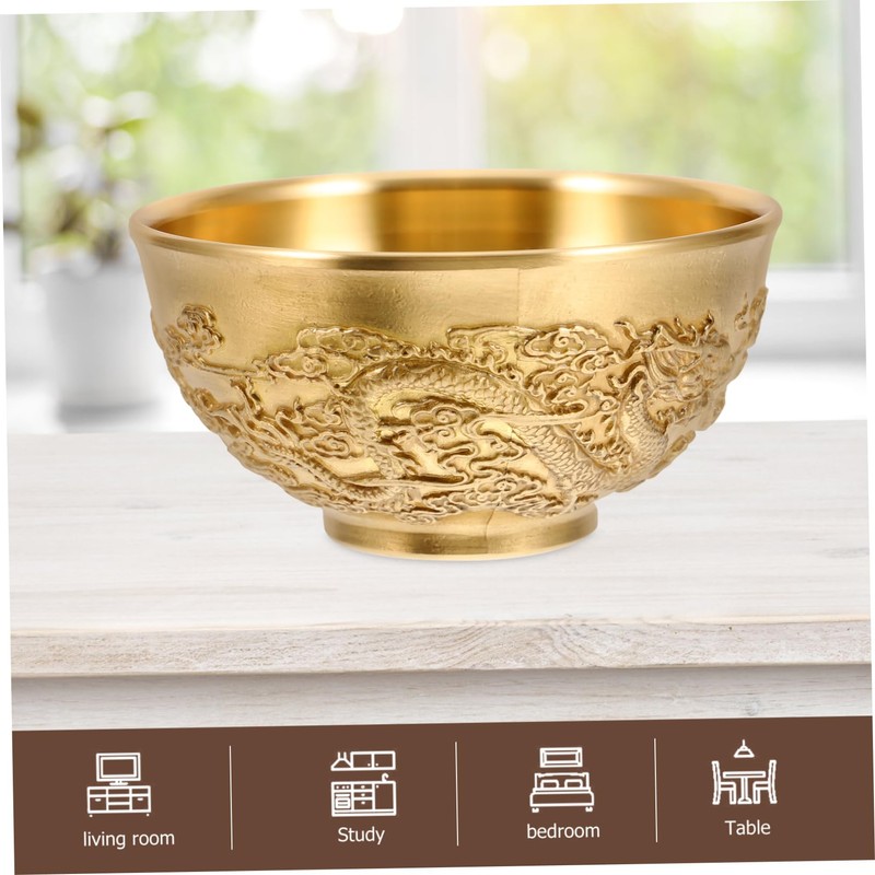 Levemolo Classic Chinese Bowl Brass Treasure Bowl Dragon Design Perfect