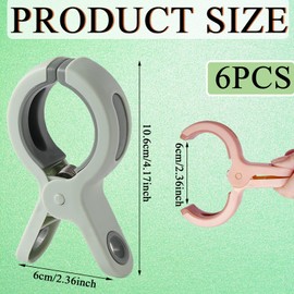 Carreuty 6 x large clips, green, towel clips for beach loungers, jumbo size, strong towel clips, windproof beach towel clips for daily laundry, bath towel, carpet, bedding and thick clothing