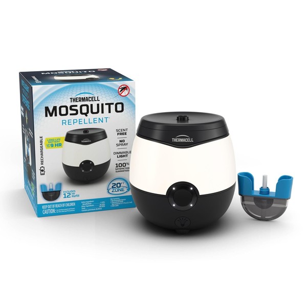 Thermacell Lighted Rechargeable Mosquito Repeller with 20’ Mosquito Protection Zone; Includes 12-Hr Repellent Refill; No Spray, Flame or Scent; DEET-Free Bug Spray Alternative