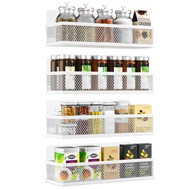 Spice Rack Wall Mounted, 4 Pack Pantry Door Organizer & Hanging Storage Baskets Organizer Wall Mount, Large Capacity Metal Spice Shelf for Kitchen Cabinet, Pantry Doors, Bathroom, Shower, Home Decor