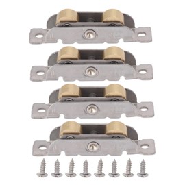 4 Piece Replacement for Glass Sliding Door Casters, Patio Glass Sliding Door Roller Assembly, Stainless Steel Copper Ball Bearing Wheel Roller Assembly for Glass Doors and Windows (Flat Wheel)