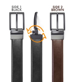 Woodland Leathers Reversible leather belts for men Dress Belt 1.3" Wide Rotated Buckle, Genuine Leather Mens belt two sided reversible, For Jeans, Casual & Business Work (XLarge - Black/Brown)