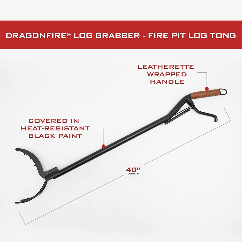 Dragonfire Log Grabber - 40" Long Fire Pit Tong with