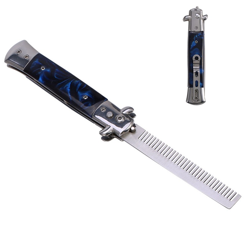 Switchblade Spring Folding Knife Push Button Pocket Comb Oil Hair