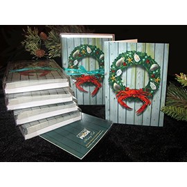 Holiday Crab Wreath Card Pack of 10, Art by Joe Barsin