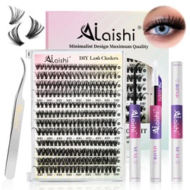 Lash Clusters Kit, DIY Cluster Eyelash Extensions 9‑16mm, 30D+40D+50D, 240pcs Fluffy D Curl Natural Lashes with Lash Bond and Seal,Tweezers–Waterproof Fake Cat Eye Wispy Individual Clusters(MIX3-1-S)