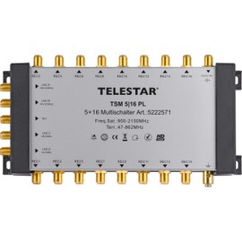 Telestar TSM 5/16 Premium Line Multiswitch for Supply of up to 16 Subscribers (4 SAT+ 1 DVB-T2 Input/16 Outputs, Includes Power Supply 100-230V)