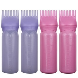 FZWONVUC 4 Pack Root Comb Applicator Bottle, Hair Oil Applicator, Oil Comb Applicator Bottle for Hair Dye Shampoos Hair Salons (Purple+Pink)
