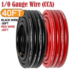 Xaugiry 1/0 Gauge Wire(20ft) Copper Clad Aluminum CCA Primary Automotive Wire,Car Amplifier Power & Ground Cable,Solar, Auto, RV Trailer & Marine, Battery Cable.
