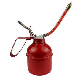 Red Lever Style Manual Oiler Can, Iron Lubrication Oiling Can Pump with Flexible Hose for Simple and Convenient Oiling (270ml)
