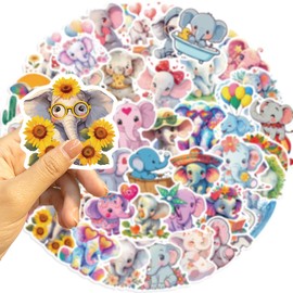 50 Pcs Elephant Animals Stickers for Children Teens Girls Boys,Cute Style Animals Stickers for Water Bottles Bicycle,Skateboard,Laptop,Computer,Waterproof Vinyl for Wall,Graffiti Stickers