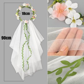 BOFUNX Flower Wreath Hair with Veil Flower Crown Wedding Flowers Headband Women's Hair Band Hair Accessories for Wedding JGA Party