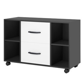 soges 2 Drawer Mobile Lateral File Cabinet, Office Filing Cabinet, Rolling Storage Cabinet, Printer Stand with Open Storage Shelves and Wheels, Black and White, CXWL-FC08BW