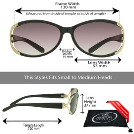 proSPORT Reading Sun Glasses +2.25 Tinted Smoke Lens Black frame with Gold with Rhinestones for Women