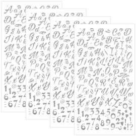 540pcs Silver Letter Stickers, Glitter Cursive Alphabet Letter and Number Stickers Self Adhesive Script Alphabet Letter Stickers for Scrapbooking Grad Cap Decoration and DIY Crafts Making Supplies