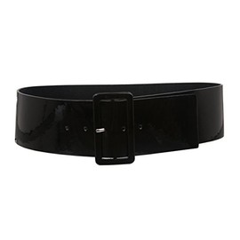 Ladies High Waist Patent Leather Wide Fashion Square Belt, Black | XS/S - 28"