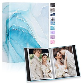 Lanpn Small Photo Albums 6x4 50 Pictures 2 Packs, Mini Capacity Leather Photo Book Pockets Set, Each Pack holds 50 Top Loader Vertical Pictures for Family Baby Kids Boy Girl Azure