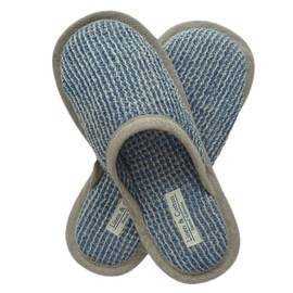 Tigo Linen & Cotton Men's Adult Soft, Light, Slippers, Waffle Pique Fabric / Guest Slippers, 100% Linen - blue, size: 41/42 EU