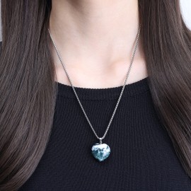 COAI Stainless Steel Necklace Heart Moss Agate Necklace for Women