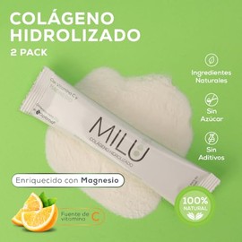 MILU | Kit 2 Colágenos Hidrolizados con Magnesio y Vitamina C - En Polvo | 60 Porciones en total | 30 sobres individuales de 11 g (2 cajas) | Suplemen