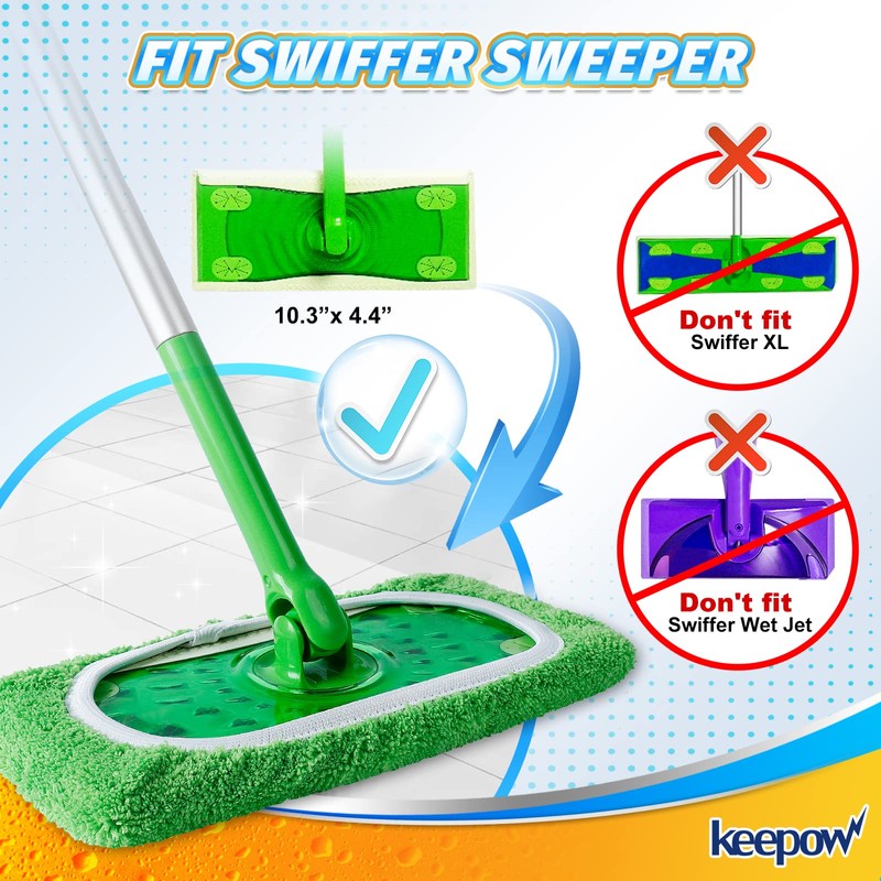 KEEPOW Reusable Wet Pads Refills Compatible with Swiffer Sweeper Mop,