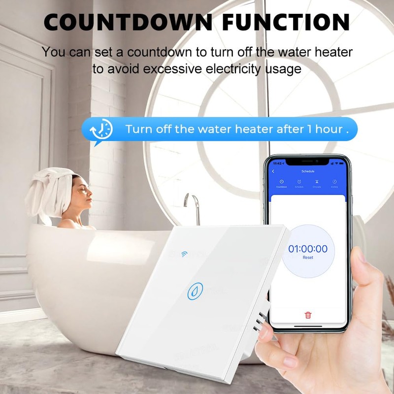 Tiardey WiFi Smart Heater Timer Switch Wall Touch Boiler Switch