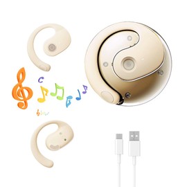 Sonicefit Wireless Hanging Earbuds Bluetooth 5.4 Headphones, Waterproof Bass Stereo Open Earbuds Bluetooth Noise Cancellation Over Earbuds Headsets Wireless Earbuds for Workout,Running (Beige)