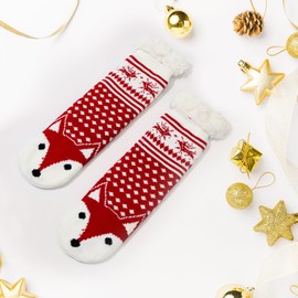 PONCEAU Fleece lining women slipper socks fluffy socks with gripper soft non-slip bed socks Christmas socks